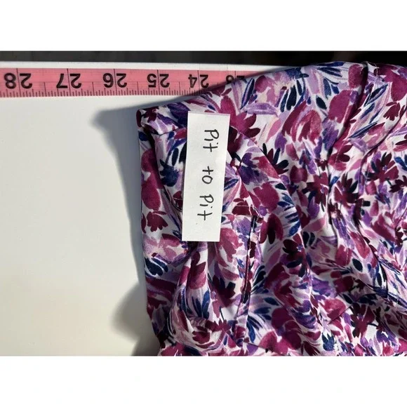 Craftt & Barrow Womans Floral Button Up Top Size 1X Short Sleeve Purple Office - Picture 10 of 12